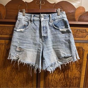 free people distressed frayed light wash denim short